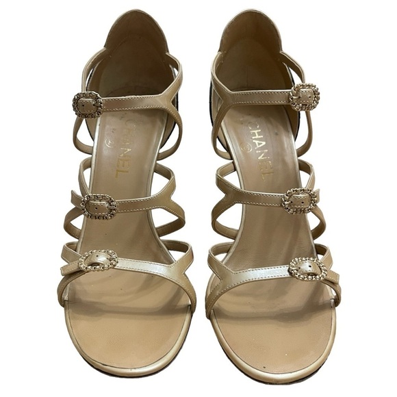 Chanel 2017 Cruise Multi-strap Buckle Two Toned Logo Quilted Caged Heels Sandals - Picture 4 of 11